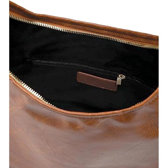 Newbella Women's Brown Soft PU Leather Shoulder Tote Hobo Purses with Zipper - Picture 7 of 9